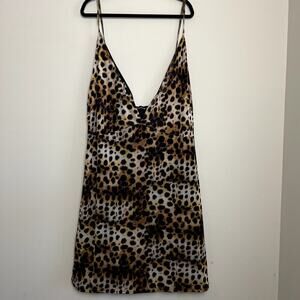 NWT Pretty Little Things Leopard Mesh Lined V Neck Slip Cami Mini Cocktail Dress